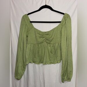 Lulus Ready for Spring Light Green Smocked Long Sleeve Top Size S